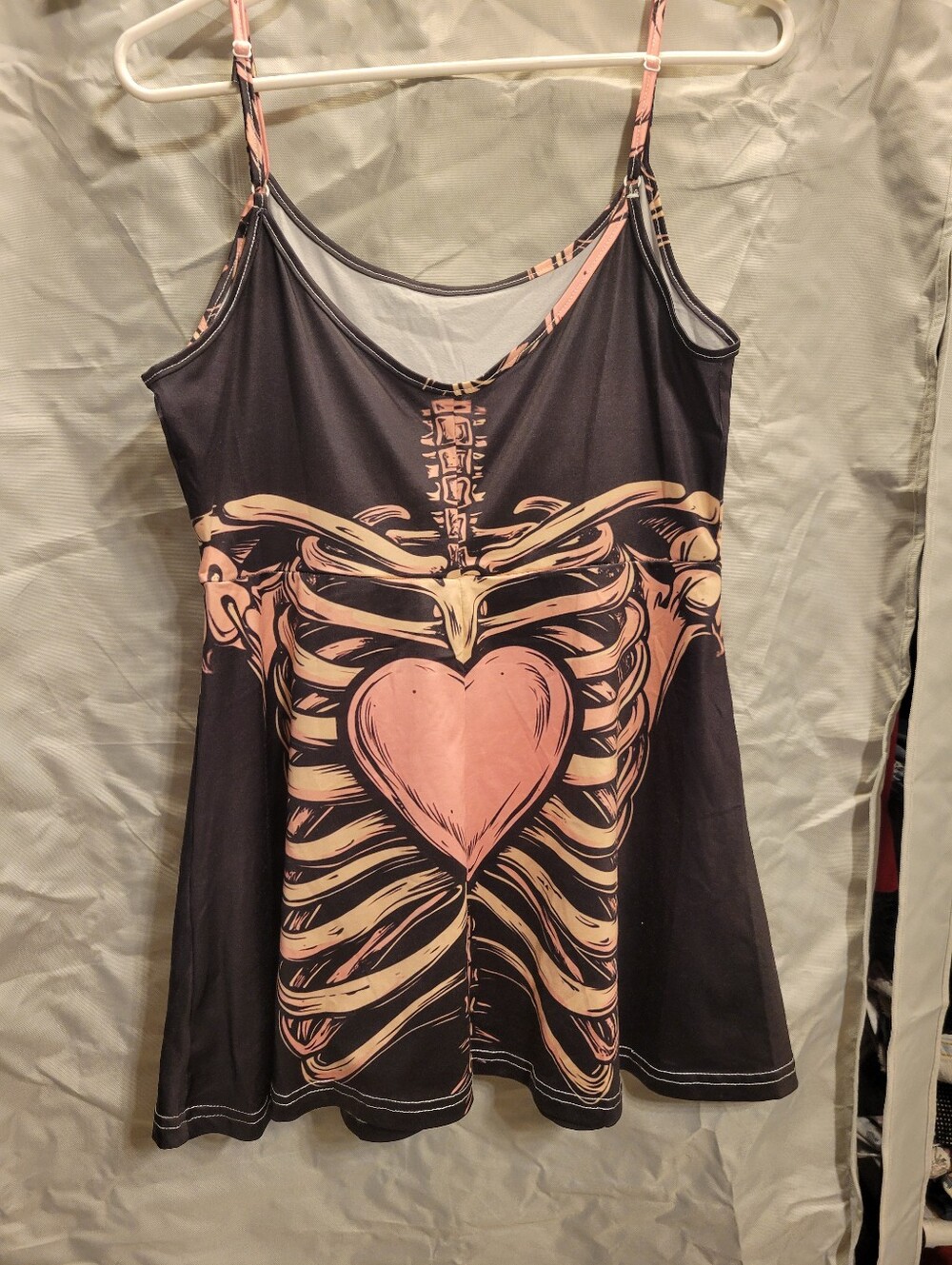 Skeleton Bones Mini Dress Pink Heart Ribcage Graphic